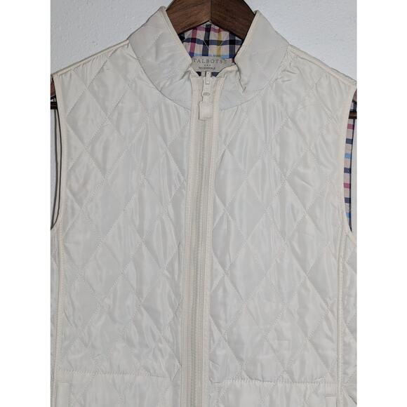 Talbots Reversible Quilted Vest Full Zip White Multicolor Plaid Women's Medium - Picture 2 of 8
